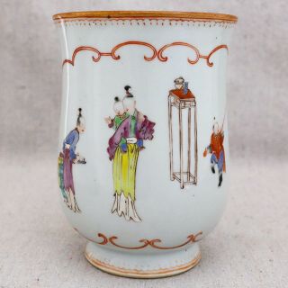 Large 6” Antique 18th Century Chinese Export Famille Rose Enameled Tankard Mug