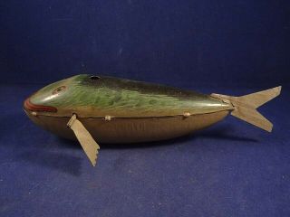 Rare vintage tin litho wind - up toy Fish Tuna Whale 1900 probably BING 5