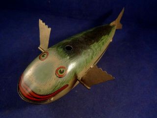 Rare vintage tin litho wind - up toy Fish Tuna Whale 1900 probably BING 7