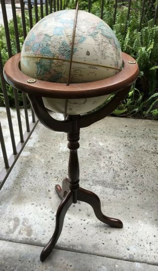 Vintage Replogle 12 " World Classic Globe On Wooden Stand With Talon Claw Feet