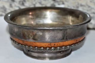 Antique Tibetan Or Mongolian Silver Mounted Burl Yak Milk Tea Bowl Tibet 4.  5 " Cup