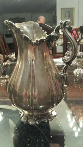 810g High Vintage Pitcher Sterling Silver Colonial Style Flower Carving:lopez Hm