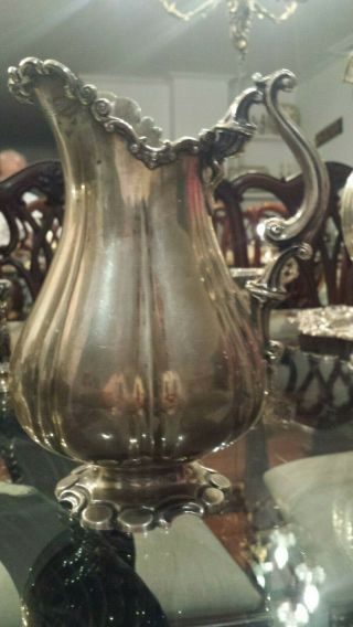 810g HIGH VINTAGE PITCHER sterling SILVER COLONIAL STYLE FLOWER CARVING:LOPEZ HM 2