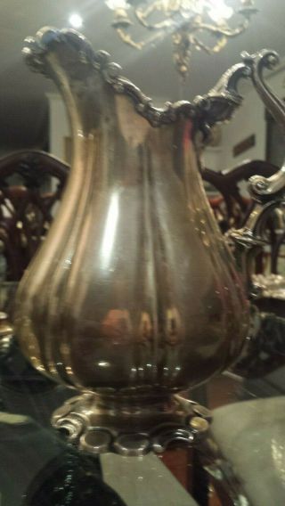 810g HIGH VINTAGE PITCHER sterling SILVER COLONIAL STYLE FLOWER CARVING:LOPEZ HM 3