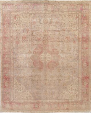Antique Muted Persian Oriental Handmade 9x13 Faded Wool Distressed Over - Dyed Rug