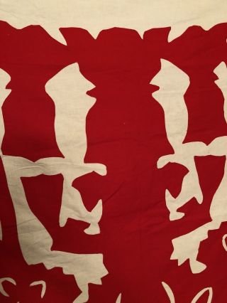 Stunning Mid - Century Red & White HAWAIIAN Applique Quilt Top. 2