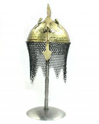 Handcrafted Indo Persian Ottoman Islamic Soldier Helmet With Stand Armour