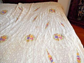 Outstanding antique Normandy lace bedspread with silk embroidery 11