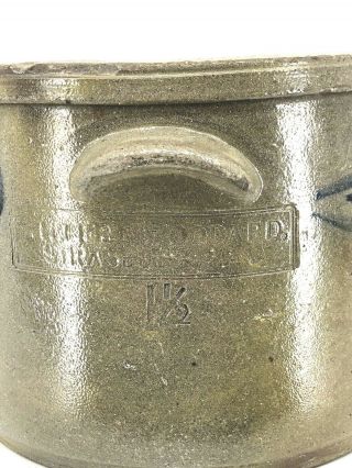 Antique S.  Bell and Son Strasburg VA Large Stoneware Crock 1.  5 Gal - 9.  5 