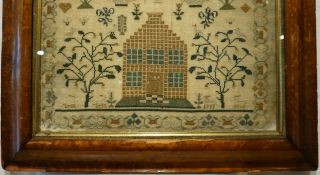 EARLY 19TH CENTURY HOUSE,  MOTIF & VERSE SAMPLER BY MARY ANN HONEY AGED 8 - 1820 11