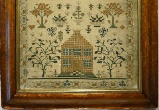 EARLY 19TH CENTURY HOUSE,  MOTIF & VERSE SAMPLER BY MARY ANN HONEY AGED 8 - 1820 3