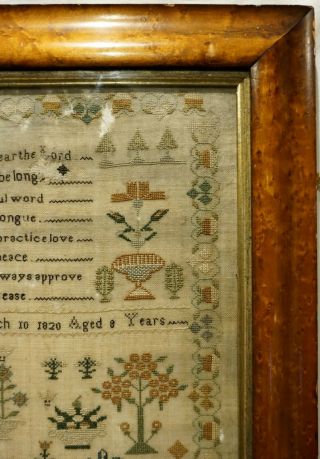 EARLY 19TH CENTURY HOUSE,  MOTIF & VERSE SAMPLER BY MARY ANN HONEY AGED 8 - 1820 5