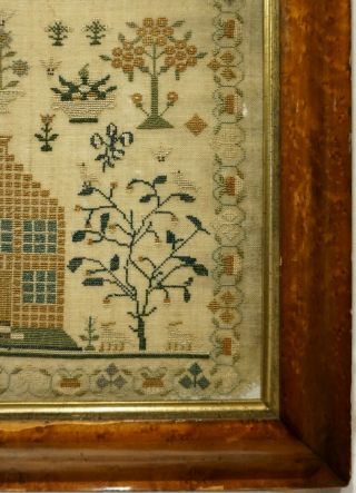 EARLY 19TH CENTURY HOUSE,  MOTIF & VERSE SAMPLER BY MARY ANN HONEY AGED 8 - 1820 7