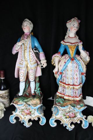 Rare PAIR antique XXL Victorian figurines base attr Jacob Petit Paris Porcelain 3