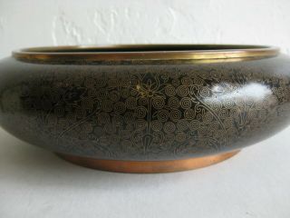 Fine Old Antique Chinese Black Cloisonne Enamel Over Brass Vase Orchid Bowl 10 