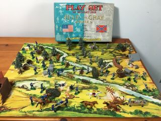 Marx Miniature Playset Blue And Gray Armies Vgc Complete ?