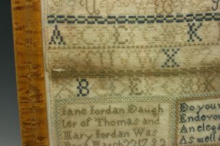 American Needlework Sampler Jane Jordan ' s Work,  1808 Golden Period Pennsylvania 6