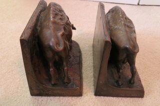 c.  1920s BRONZE BUFFALO BISON bookends signed THEODOR ULLMANN,  AUSTRIA no reser 7