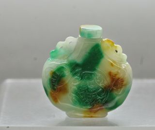 Stunning Antique Chinese Hand Carved Jade Stone Scent Snuff Bottle Circa 1800s