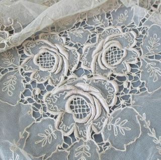 Best Vintage French Tambour Lace Bed Cover 92 " X70 " Embroidered Flowers Openwork