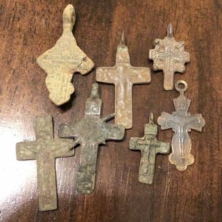 7 Russian Byzantine Cross 1500 - 1800’s Artifacts Calvary Orthodox Jesus Medieval