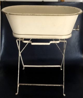 Rare French Antique 1870 - 80’s Toy Rolled Rim Bathtub & Stand – Planter