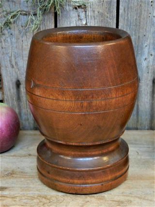 AAFA Early Antique Primitive Large Wood Mortar & Pestle Pantry Apothecary 4