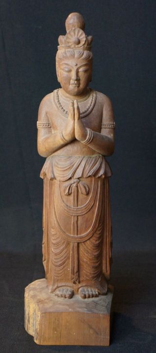 Antique Kibori Japanese Wood Carving Buddhist Deity Sculpture 1900s Japan Art