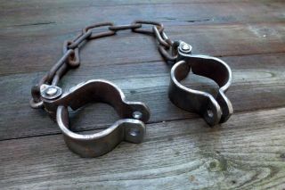 Vintage Antique Iron Shackles With Space For Two Padlocks Handmade By Blacksmith