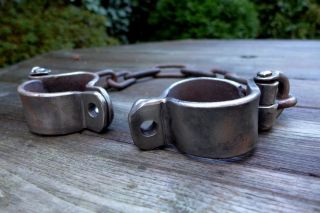 Vintage Antique Iron shackles with space for two padlocks handmade by blacksmith 5