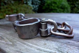 Vintage Antique Iron shackles with space for two padlocks handmade by blacksmith 6