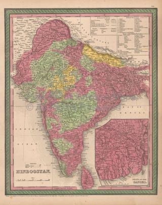 India Hindoostan Antique Map Cowperthwait 1853