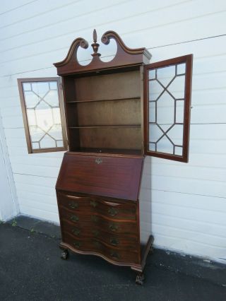 Tall Ball and Claw Feet Serpentine Front Mahogany Secretary Desk by Maddox 9669 10