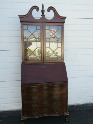 Tall Ball and Claw Feet Serpentine Front Mahogany Secretary Desk by Maddox 9669 11