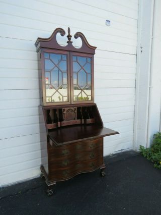 Tall Ball and Claw Feet Serpentine Front Mahogany Secretary Desk by Maddox 9669 2