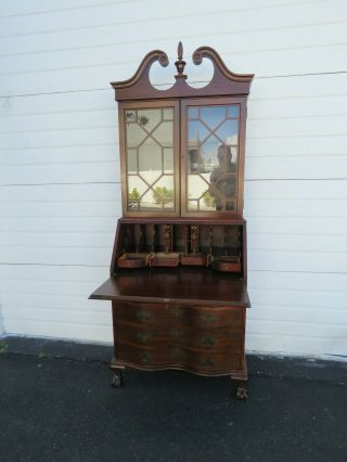 Tall Ball and Claw Feet Serpentine Front Mahogany Secretary Desk by Maddox 9669 8