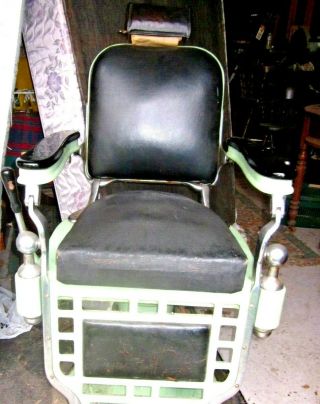 Vintage Theo A Kochs Barber Chair Minty Green Parts or Use Authentic LPO 6