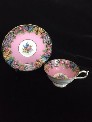 Rare Vintage Paragon Tea Cup & Saucer Old English Garden Rose In Pink