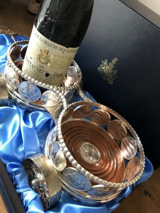 Impressive English Solid Silver Coaster Wine Trolley Approx 2kg 8