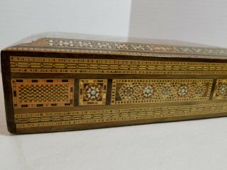 Vintage Syrian Wooden Micro Mosaic Box Secret Drawer Jewelry Box Inlaid MOP 10