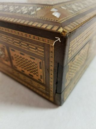 Vintage Syrian Wooden Micro Mosaic Box Secret Drawer Jewelry Box Inlaid MOP 11