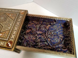 Vintage Syrian Wooden Micro Mosaic Box Secret Drawer Jewelry Box Inlaid MOP 2