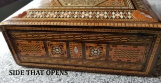 Vintage Syrian Wooden Micro Mosaic Box Secret Drawer Jewelry Box Inlaid MOP 7