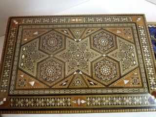 Vintage Syrian Wooden Micro Mosaic Box Secret Drawer Jewelry Box Inlaid MOP 9