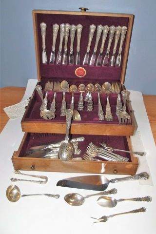 Gorham Sterling Silver “Buttercup” Pattern Flatware 122 PC Set W Wood Chest - Exc 10