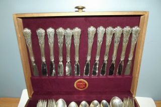Gorham Sterling Silver “buttercup” Pattern Flatware 122 Pc Set W Wood Chest - Exc