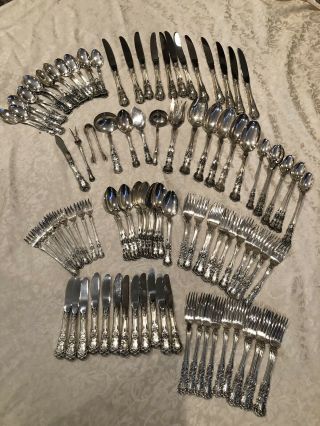 Gorham Sterling Silver “Buttercup” Pattern Flatware 122 PC Set W Wood Chest - Exc 2