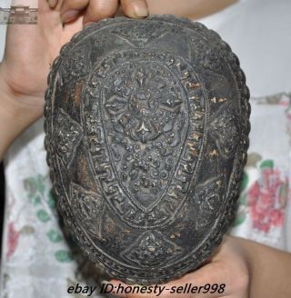 Rare Old Tibet Buddhism Silver Skull Head Eight Treasures Bowl Kapala Skull Cup