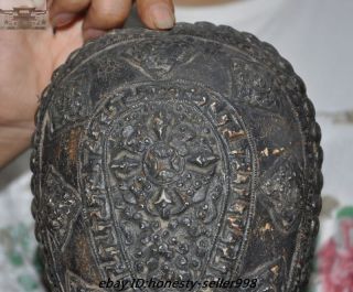 Rare Old Tibet buddhism silver Skull head Eight treasures Bowl Kapala Skull Cup 2