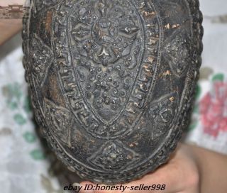 Rare Old Tibet buddhism silver Skull head Eight treasures Bowl Kapala Skull Cup 3